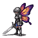 Pixel Art: pixie with butterfly wings wearing knight helmet and bearing...