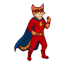 Pixel Art: cat in super hero outfit