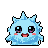 Light blue chibi slime with sparkling black eyes, rosy cheeks, and a wide, happy grin.