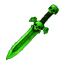 Pixel Art: green toxic dagger with skull ornament on the handle