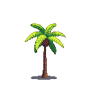 A solitary palm tree with vibrant green and yellow fronds stands against a transparent background.