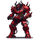 Pixel Art: demon in huge shiny red mech