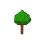 A solitary, stylized pixelated green tree with a brown trunk against a black background.
