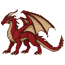 Pixel Art: A 128-bit pixel art sprite of a western red dragon, quadrupe...