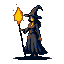 Pixel Art: witch with fire staff (generated with AI by sandacz).