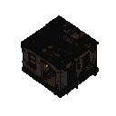 Pixel Art: small worn house, damaged walls, dim lights, improvised tech...