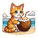 Pixel art generated with AI prompt: Cat with coconut drink o
