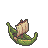 A small, fuzzy creature with pointed ears sleeps inside a curved green pea pod.