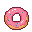 A pink frosted donut with colorful sprinkles on a black background.