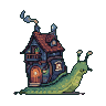 Pixel Art: snail with magic house on back