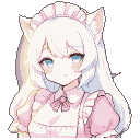 Pixel Art: A close-up shot of a whimsical cat girl, clad in a delicate ...