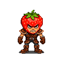 Pixel Art: hero with strawberry head, game character (generated with AI by pixie.haus).