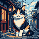 Pixel Art: Japanese cat (generated with AI by Tyngon Banshee).
