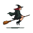 Pixel art generated with AI prompt: witch on the broom with 