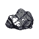 Jagged, dark grey rocks with rough textures on a black background.