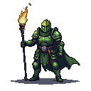 Pixel Art: warrior with torch in green armor