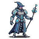 Pixel Art: futuristic wizard in exoskeleton game character