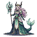 Pixel Art: Neraphine, Queen of the Depths (generated with AI by Alouka).