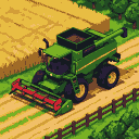 Pixel Art: sing this image as a reference, transform the green combine ...