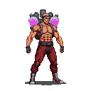 Pixel Art: fighter character with backpack containing 2 huge bottles of...