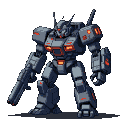Pixel Art: killer pupl mech (generated with AI by pixie.haus).