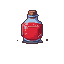 A ruby-red potion in a classic glass bottle with a brown cork stopper.