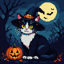 Pixel Art: gere um gato na temática halloween