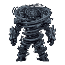 Pixel Art: Tornado Golem: Dark Elemental Fury on Black Canvas