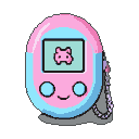Pixel Art: A retro electronic pet toy from the 2000s, featuring a round...