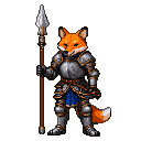 Pixel Art: knight with fox head holding long spear