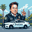 Pixel Art: Elon musk on police car (generated with AI by Zirgon Faerie).