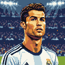 Cristiano Ronaldo in a white jersey, looking forward intently in a stadium.