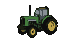 Green tractor with yellow wheels on a black background.