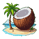 Pixel art generated with AI prompt: coconut with beach and p