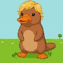 Pixel Art: a platypus with red lips and blonde hair