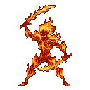Pixel Art: fire djinn with double swords
