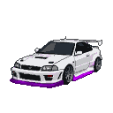 White Nissan Skyline R35 GT-R with vibrant purple underglow lighting.