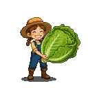 Pixel Art: farmer girl holding huge lettuce