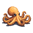 Pixel Art: sandy-colored octopus with spines that stand out on its body