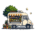 Pixel Art: florist's caravan (generated with AI by Alouka).