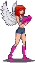 Pixel Art: female character with angel wings and boxer gloves, sideview...