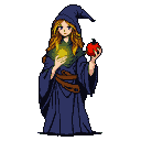 Pixel Art: wizard woman holding apple