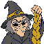 Pixel Art: 1930s rubber hose cartoon villain, head and shoulders. A pos...