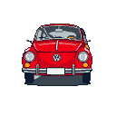 Pixel Art: Volkswagen Fusca preto com as cores vermelha laranja e amare...