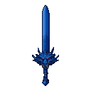 Blue pixel art sword with a dragon hilt featuring red eyes.