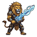 Pixel Art: lion warrior with thunder sword