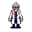 Elderly scientist in a white lab coat, spectacles, and a prominent mustache, with graying hair, standing with arms at his sides against a black background.
