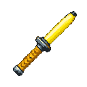 A stylized yellow banana sword with a golden-brown textured hilt and dark grey accents.