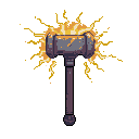 A gray and purple hammer crackles with vibrant yellow electrical energy.