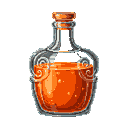 Pixel Art: orange potion in muscular bottle (generated with AI and edited by pixie.haus).